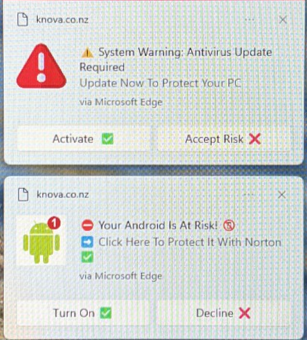 Misleading browser alerts delivered through Microsoft Edge on a client’s computer